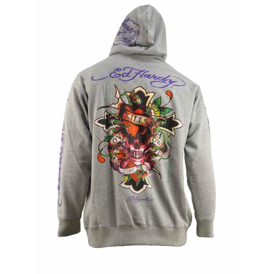 パーカー 大きいサイズ メンズ Ed Hardy ドクロ スカル プリント 刺繍