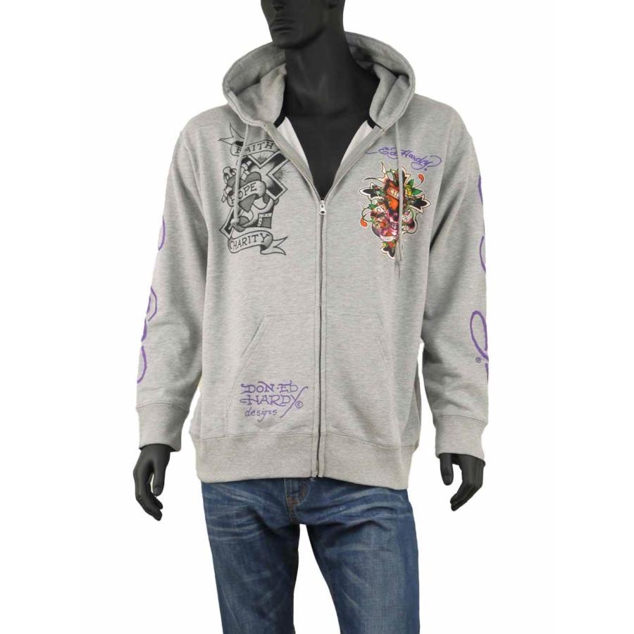 パーカー 大きいサイズ メンズ Ed Hardy ドクロ スカル プリント 刺繍 お洒落 ジップパーカ C050729-04 パーカー 大きいサイズ メンズ Ed Hardy ドクロ スカル プリント 刺繍