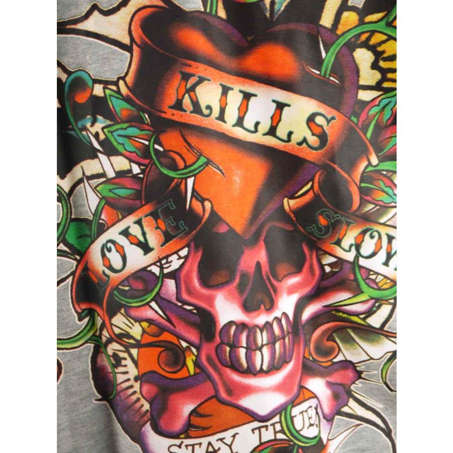 パーカー 大きいサイズ メンズ Ed Hardy ドクロ スカル プリント 刺繍