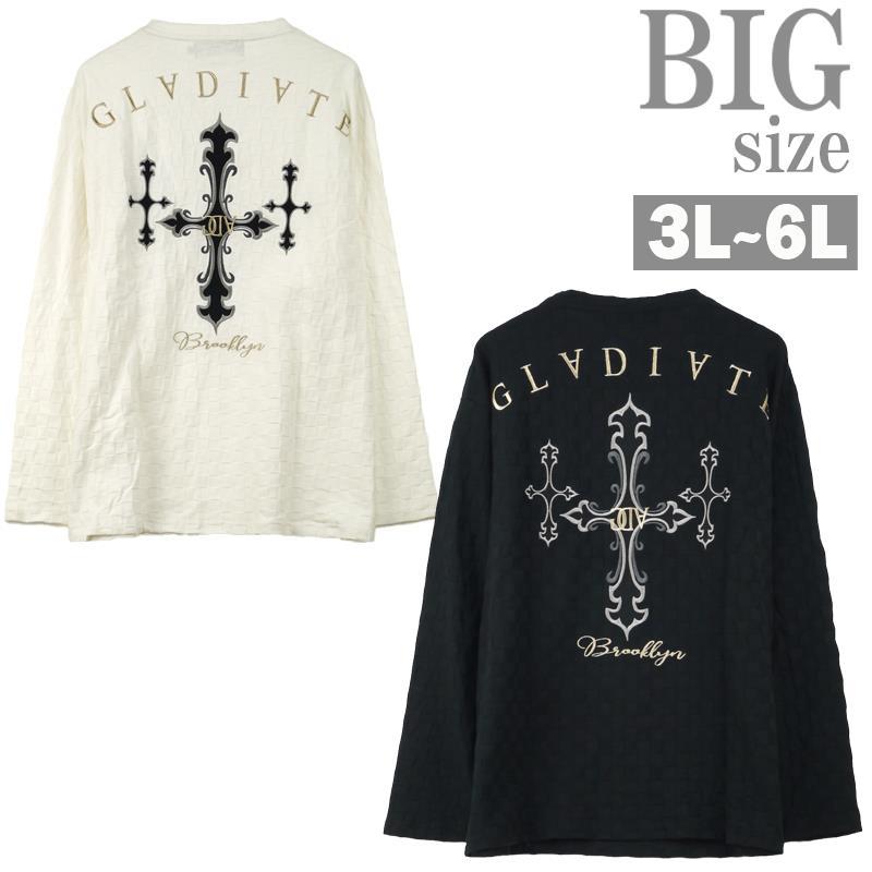 長袖Tシャツ Vネック 大きいサイズ メンズ GLADIATE クロス刺繍 ロンT
