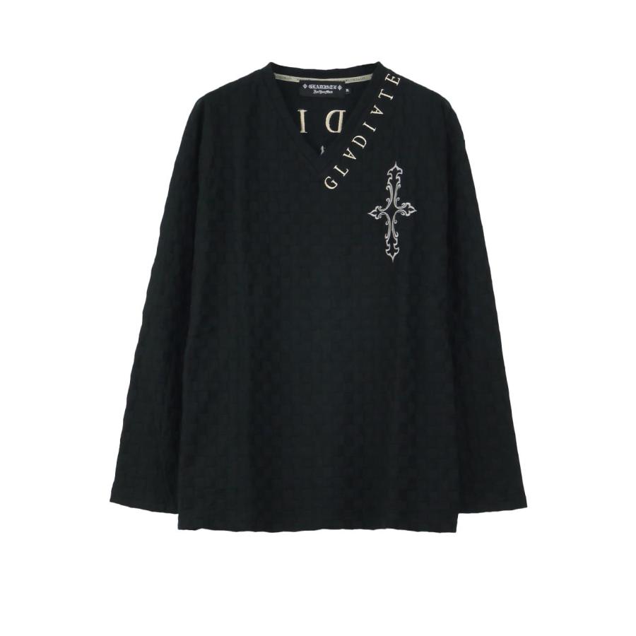 長袖Tシャツ Vネック 大きいサイズ メンズ GLADIATE クロス刺繍 ロンT 