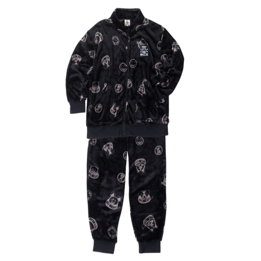 ボアフリース 上下 大きいサイズ メンズ ルームウェア スウェット 総柄 黒柴印和んこ堂 C061029-01 ボアフリース 上下 大きいサイズ メンズ ルームウェア スウェット 総柄