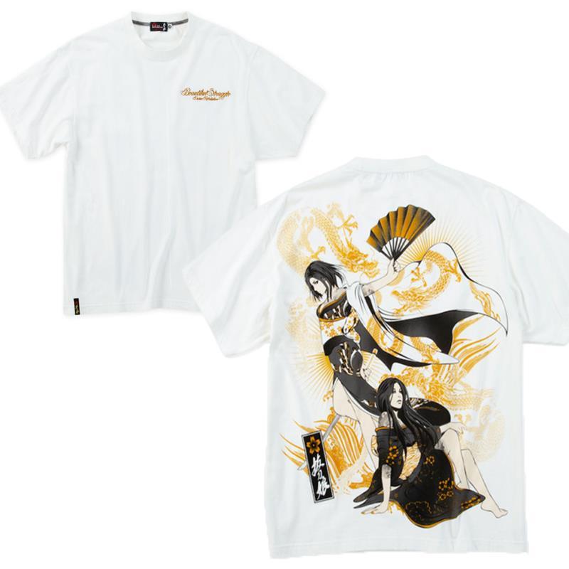 プリントTシャツ 大きいサイズ メンズ 抜刀娘 ガールプリント 葵 妃那 絡繰魂 刺繍 龍ノ舞踏 C070227-04 プリントTシャツ 大きいサイズ メンズ 抜刀娘 ガールプリント 葵 妃那