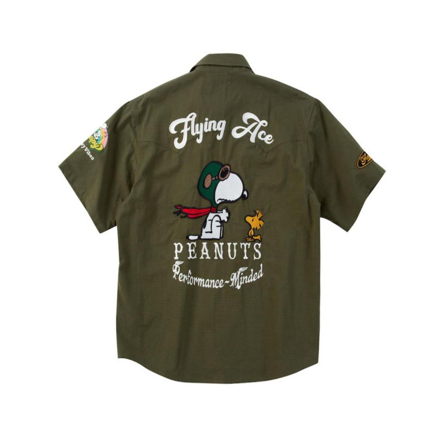 ミリタリーシャツ 半袖 スヌーピー 大きいサイズ メンズ SNOOPY 刺繍 プリント胸ポケット C070303-10 ミリタリーシャツ 半袖 スヌーピー 大きいサイズ メンズ SNOOPY 刺繍
