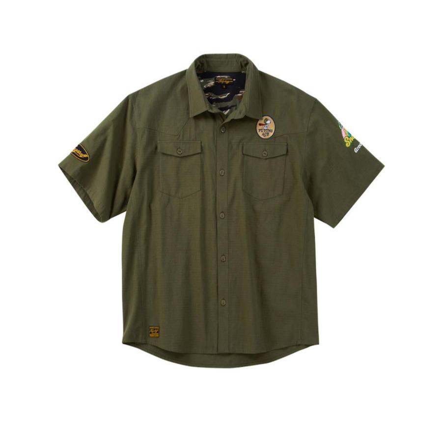 ミリタリーシャツ 半袖 スヌーピー 大きいサイズ メンズ SNOOPY 刺繍 プリント胸ポケット C070303-10 ミリタリーシャツ 半袖 スヌーピー 大きいサイズ メンズ SNOOPY 刺繍