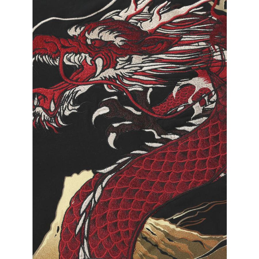 和柄Tシャツ 絡繰魂 大きいサイズ メンズ 龍 富士 刺繍 半袖 プリントT