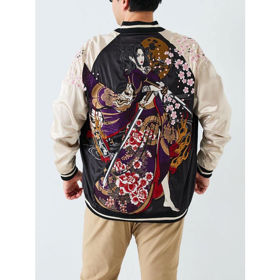 スカジャン 大きいサイズ メンズ リバーシブル 刺繍 和柄 抜刀娘 穂