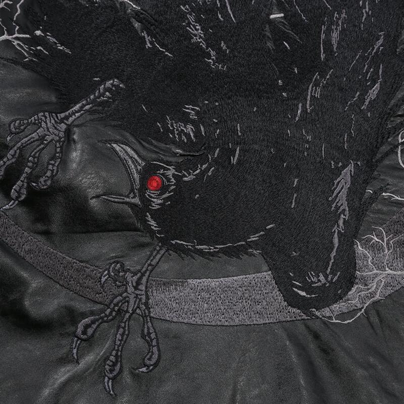 ライダースジャケット 大きいサイズ メンズ DAKU カラス刺繍 ダブル PU フェイクレザー C071112-03の画像