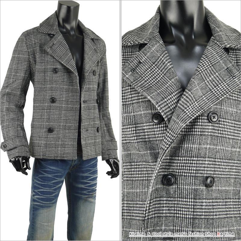 Pコート メンズ ピーコート チェック柄 グレンチェック おしゃれ 大人