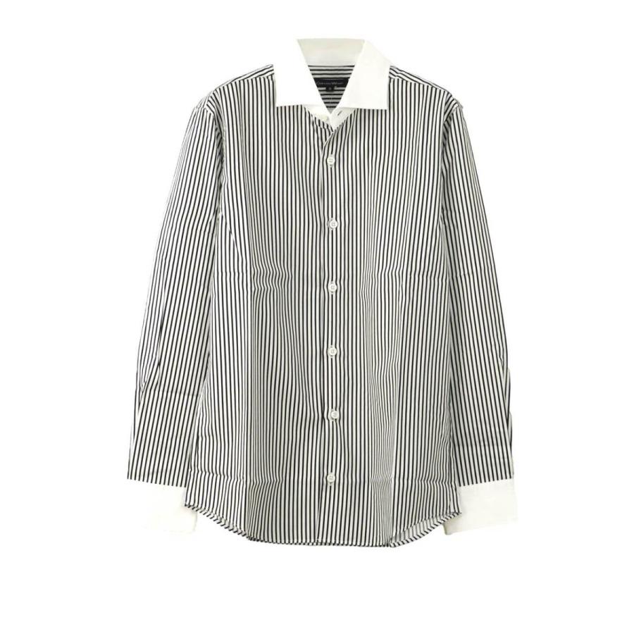 ストライプシャツ メンズ 大人 クレリックシャツ ホリゾンタルカラー