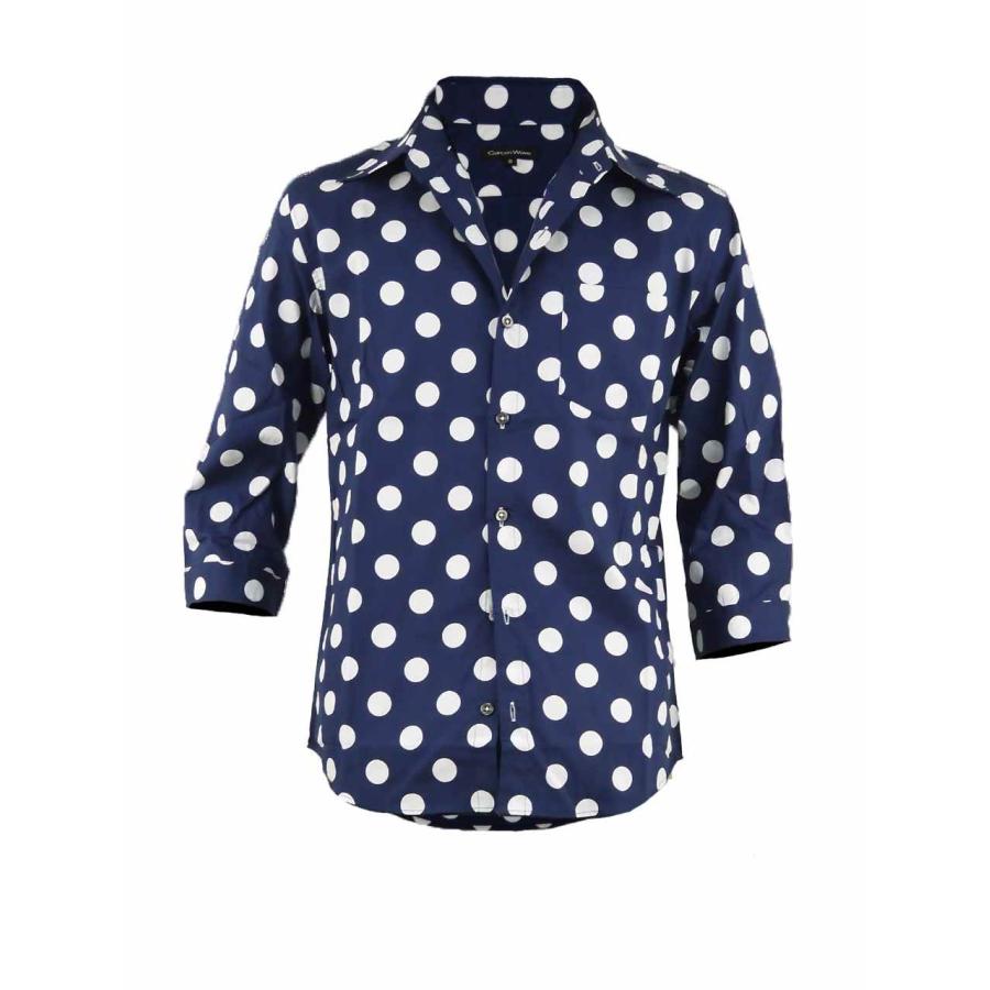 ドットシャツ メンズ 水玉 七分袖 ドレスシャツ お洒落 7分 日本製