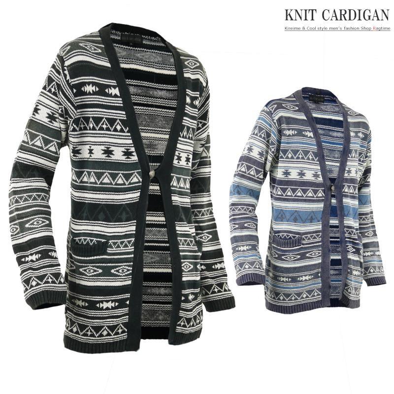 ロングカーディガン メンズ ニットカーディガン ネイティブ柄 オルテガ柄 カーディガン I I0100 02 Ragtime 通販 Yahoo ショッピング