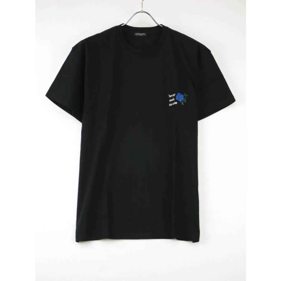 プリントTシャツ バラ刺繍 メンズ 花柄 クルーネック おしゃれ