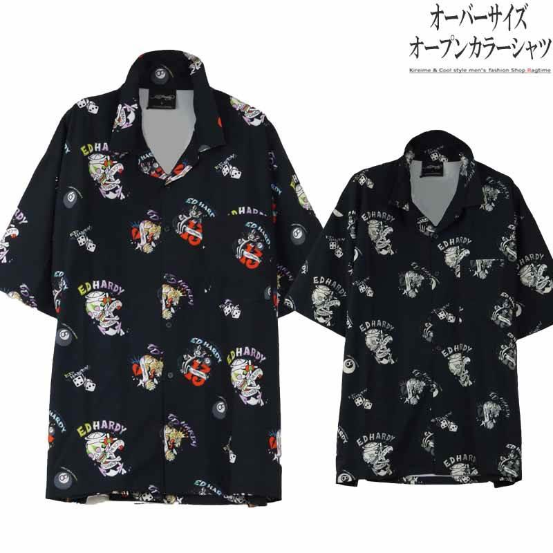 オープンカラーシャツ メンズ オーバーサイズ 総柄 ED HARDY 半袖