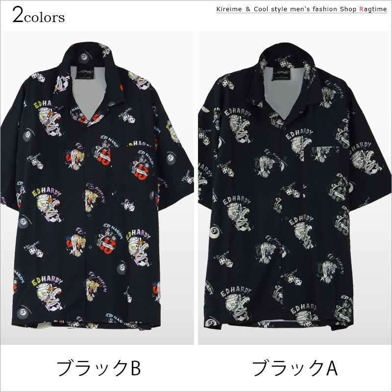 オープンカラーシャツ メンズ オーバーサイズ 総柄 ED HARDY 半袖