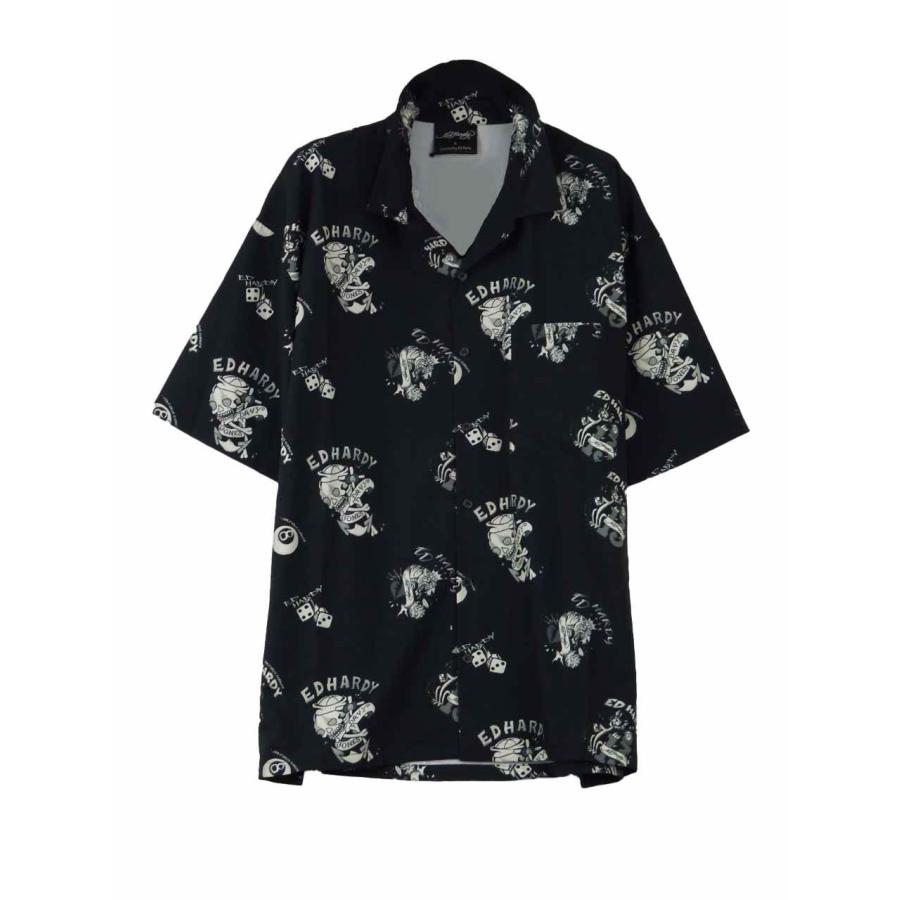 オープンカラーシャツ メンズ オーバーサイズ 総柄 ED HARDY 半袖