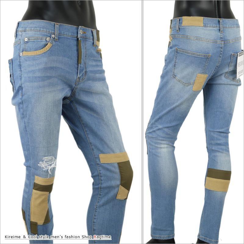 デニムパンツ メンズ おしゃれ リペア加工 パッチワーク つぎ デニムパンツ メンズ おしゃれ リペア加工 パッチワーク つぎ