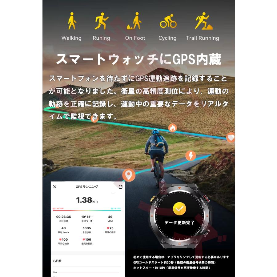 スマートウォッチ GPS内蔵 GPS測位 GPS GPS運動軌跡記録 軍用規格 ランニングウォッチ GPS 丸型 日本製センサー スポーツウォッチ アウトドア 運動 コンパスの画像