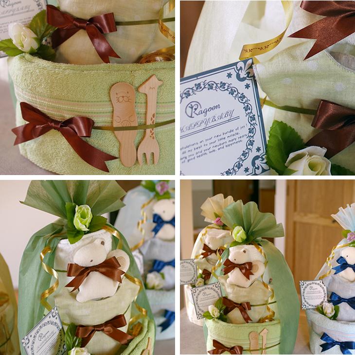 おむつケーキ くすみカラー 出産祝い 今治タオル カトラリー オーガニックコットン 3段 男の子 女の子 名入れ刺繍 2段 ギフト 初節句 端午の節句 | オーガニック | 11