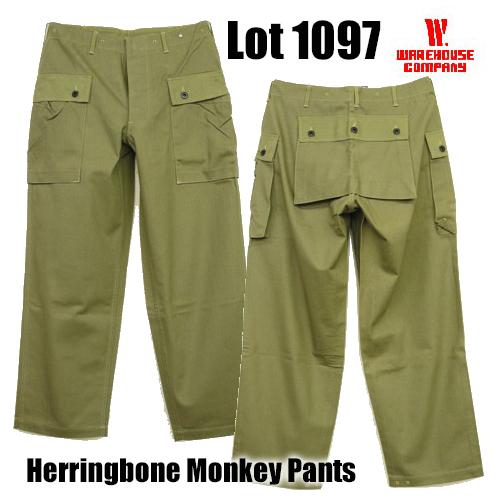 ウエアハウス WAREHOUSE ヘリンボーン モンキーパンツ Lot 1097 USMC Monkey Pants ミリタリー 海兵隊 ヴィンテージ パンツ ヘリンボン 硫化染め 定番 アメカジ | WAREHOUSE