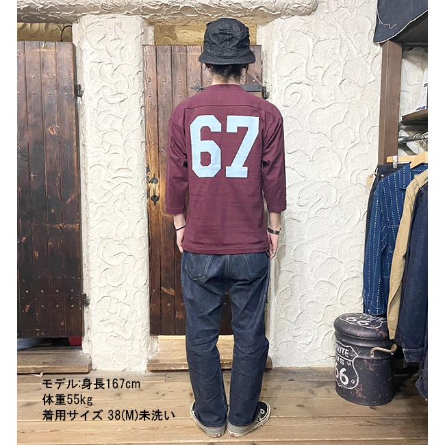 ウエアハウス WAREHOUSE 7分袖 フットボールT Lot 4063 NO.67 Tシャツ 七分 TEE ナンバー 両面プリント 未洗い ヴィンテージ メンズ アメカジ 新作 日本製 春夏｜ragtim-store｜06