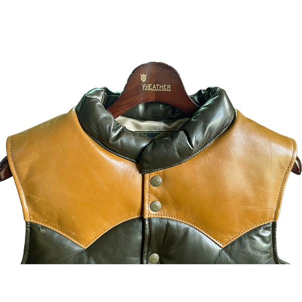 Y'2 LEATHER ワイツーレザー ダウンベスト OV-01 OLIVE×CAME OIL SOFT