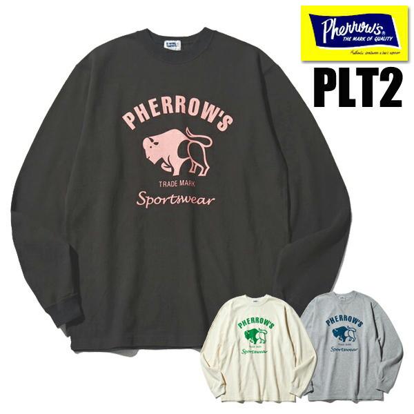 フェローズ Pherrow's ロンT PLT2 ロゴ バッファロー プリント 長袖 Tシャツ カットソー コットン クルーネック アメカジ 定番 ロングセラー メンズ | Pherrow's