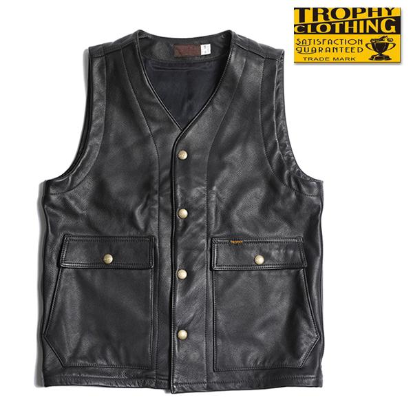 トロフィークロージング TROPHY CLOTHING TR-YL07 ランチャーベスト レザーベスト ステアハイド 牛革 バイカー アメカジ | TROPHY CLOTHING