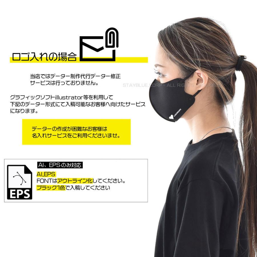 【お得な500枚セット】【名入れロゴ入れ】あなたのオリジナルロゴ入りメッセージ入りサイズ調整可能ホワイトプリントマスク制作 メンズ レディース ブラック 黒｜raiders｜04