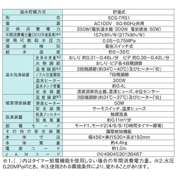 東芝 温水洗浄便座 クリーンウォッシュ SCS-TRS1-N パステルアイボリー | TOSHIBA | 05