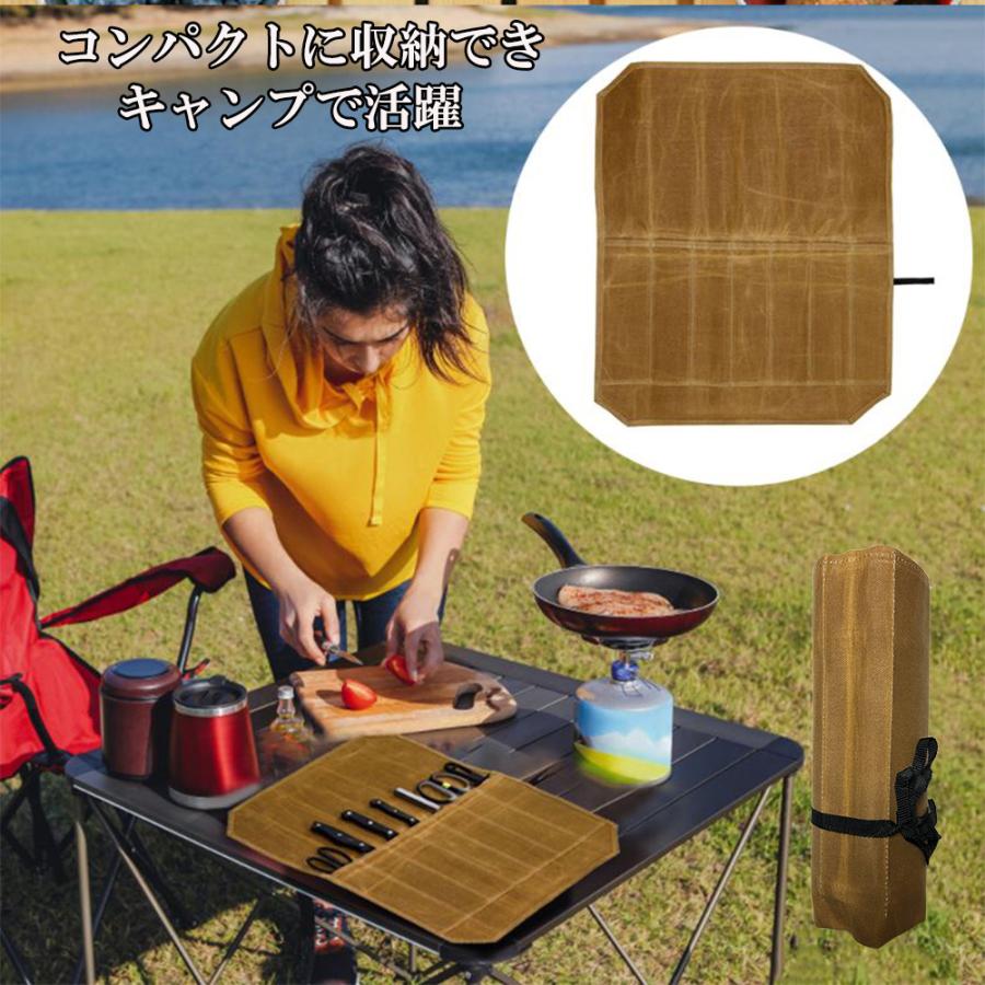 包丁ケース 布巻き 防水 帆布 7本収納 コンパクト 持ち運び 刃渡り22