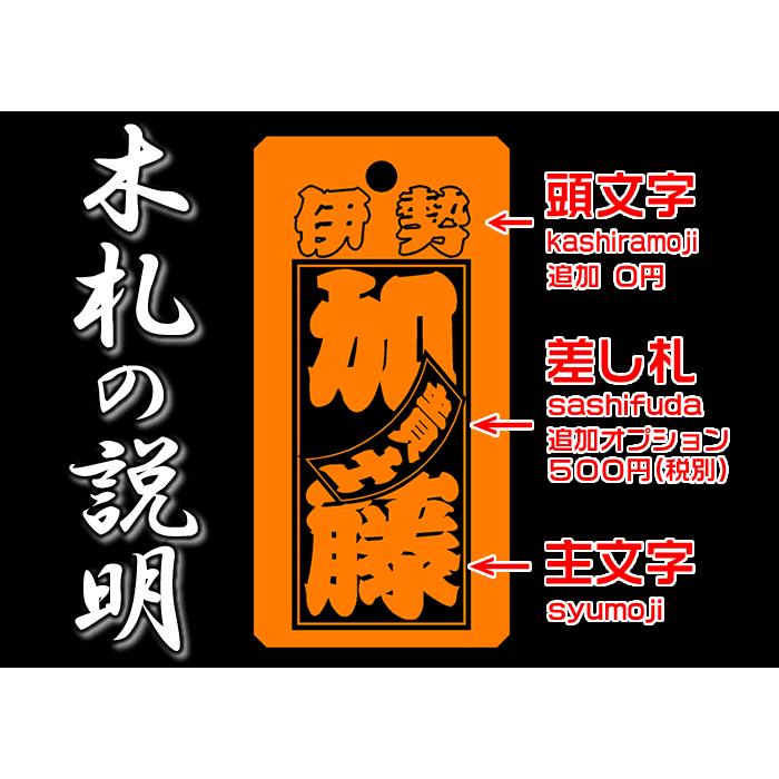お祭り名入れ木札ネックレス／欅・桧・桜材など5種類：表面／お名前と地域名など＋裏面／家紋や社章・60×30×5mm　両面加工タイプの名入れ喧嘩札千社札 |  | 04