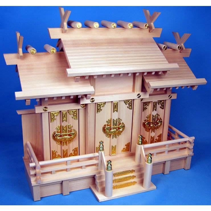 全日本送料無料 神棚-板葺屋根違三社 小サイズ 桧 他使用 伊勢神宮の街 