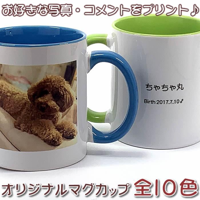 写真プリント名入れおおきめマグカップ　メッセージ　アニマル　赤青黄黒白緑水色　還暦喜寿結婚誕生日祝い　おしゃれ　敬老の日　アウトドア　116080 | 