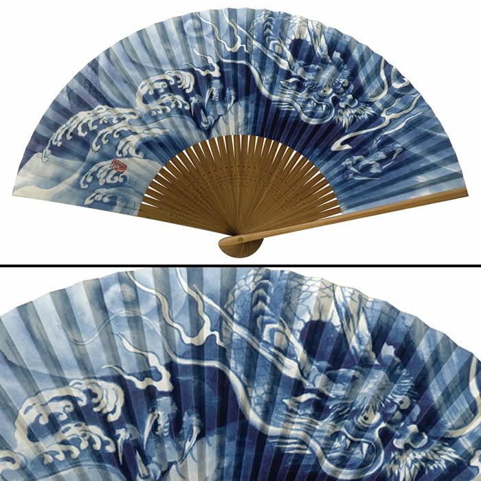 和柄紙おしゃれ名入れ扇子 メンズ用 龍柄 22cm 扇面・・紙/扇骨・・竹