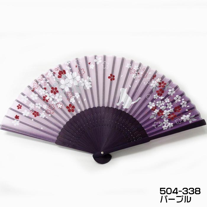 和柄おしゃれ名入れ扇子　女性レディース用（桜撫子・桜と猫）21cm　素材・・布シルク・竹おしゃれ名入れ扇子袋付　チャーム取付不可 |  | 03