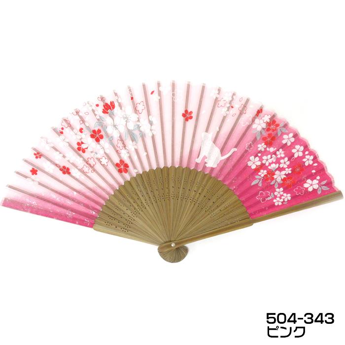 和柄おしゃれ名入れ扇子　女性レディース用（桜撫子・桜と猫）21cm　素材・・布シルク・竹おしゃれ名入れ扇子袋付　チャーム取付不可 |  | 05