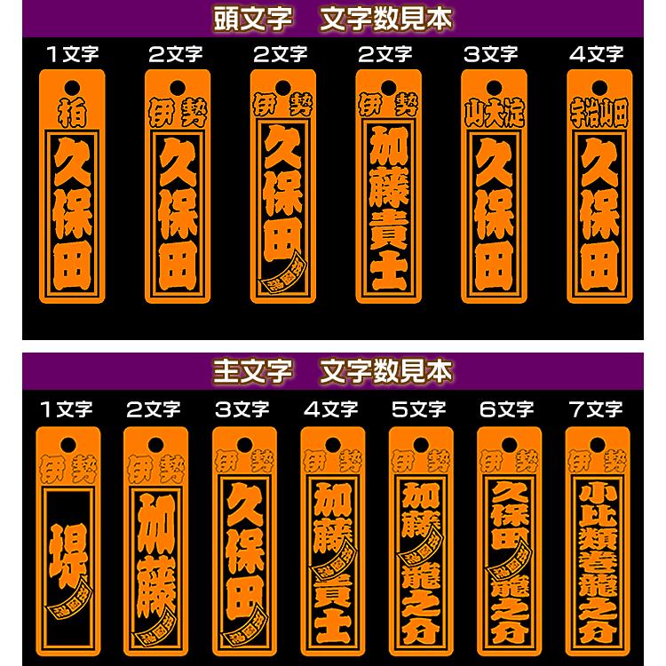 お祭り名入れ木札ネックレス／面取り無し桧材　表面にお名前と家紋や梵字と柄加工／裏面無地／60×17×4mm　片面仕様の名入れ喧嘩札千社札 |  | 09
