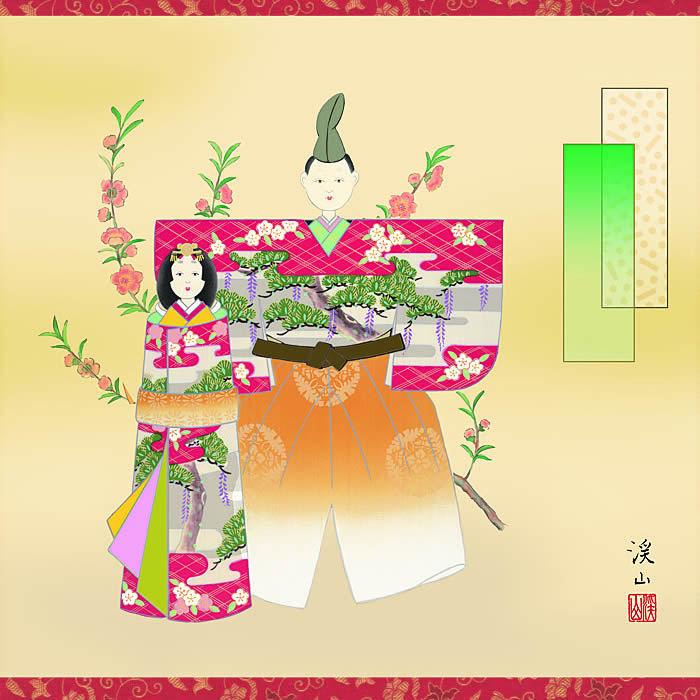 掛け軸桃の節句：立雛/38F6-224丈140cm×幅64.5cm(尺八横)作家（伊藤