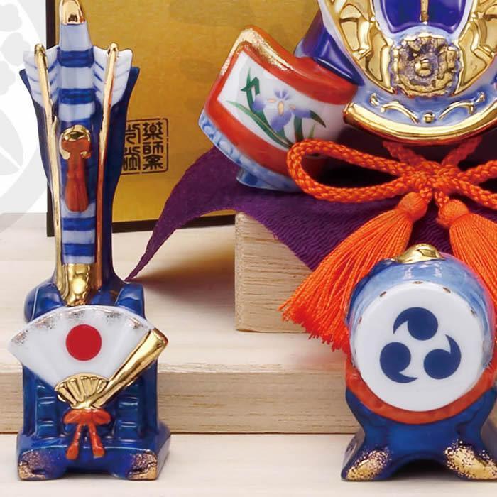 染錦 出世兜(尚武小・平飾り)】端午の節句♪薬師窯 陶器の五月人形5764