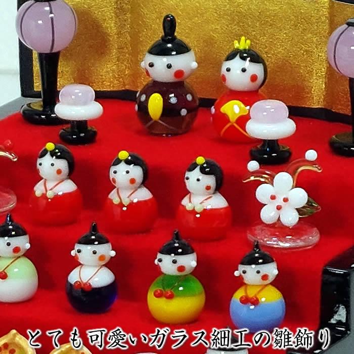 春の豆雛三段飾り　ガラス細工　ミニチュア 春の豆雛三段飾り ガラス細工 ミニチュア 春の豆雛三段飾り ガラス細工