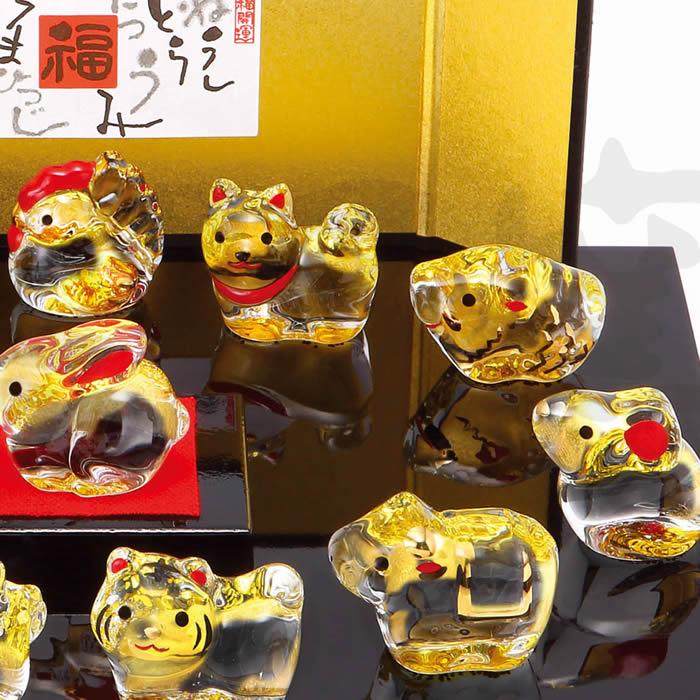 彩絵　招福玻璃十二支飾り（ガラス製） 開運招福の干支 縁起の良い置物76 SD-MTT即納91987（あすつく対応） |  | 03