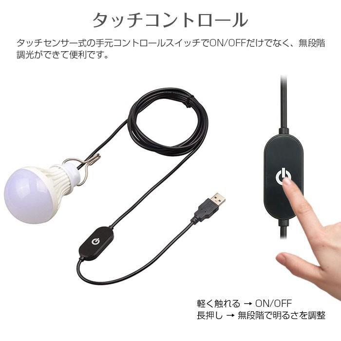 電球型 LEDライト USB給電式 無断階調光 手元コントロールスイッチ