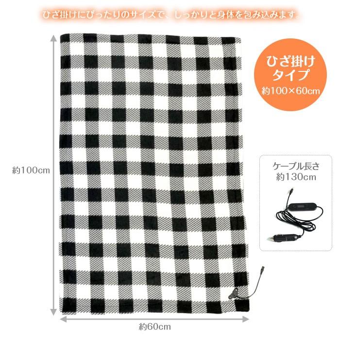 車載 電熱ブランケット 100×60cm DC12V シガーソケット給電 ひざ掛け