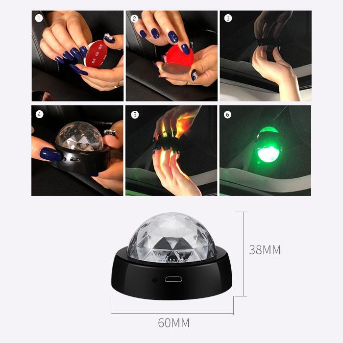 サウンドセンサー付き LEDライト USB充電式 車載 ディスコライト