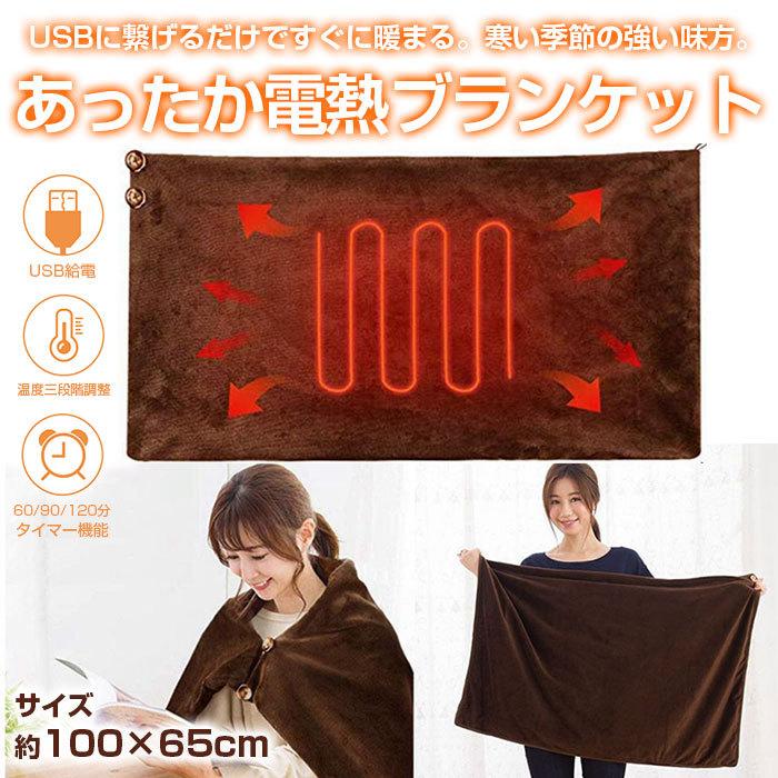 あったか電熱ブランケット 約100×65cm ひざ掛け 肩掛け ストール USB