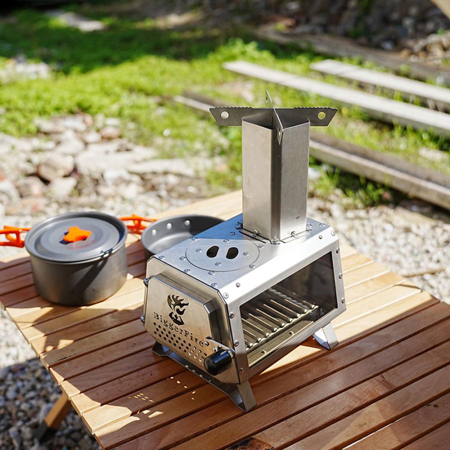 ミニ 薪ストーブ ステンレス鋼 シルバー 小型 キャンプ ガラス
