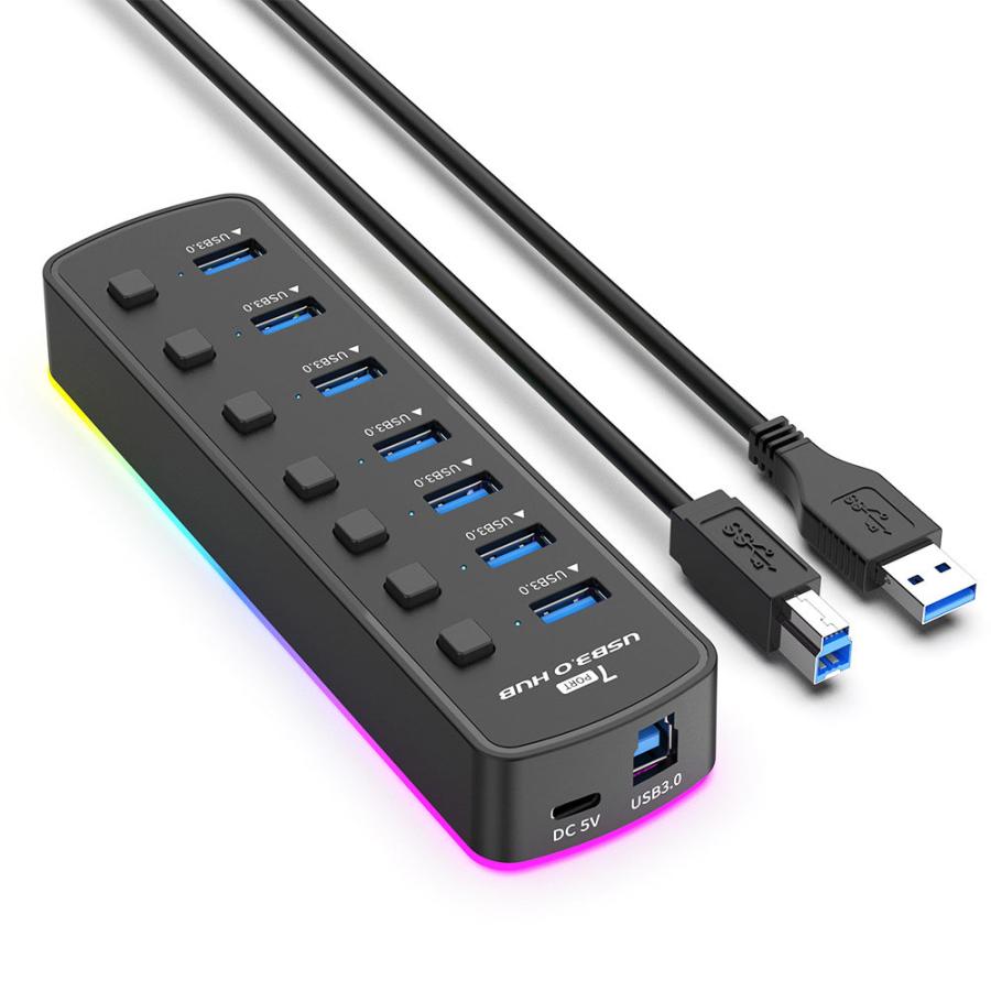 7ポート USB3.0 ハブ 個別スイッチ付き USBハブ セルフパワー バス