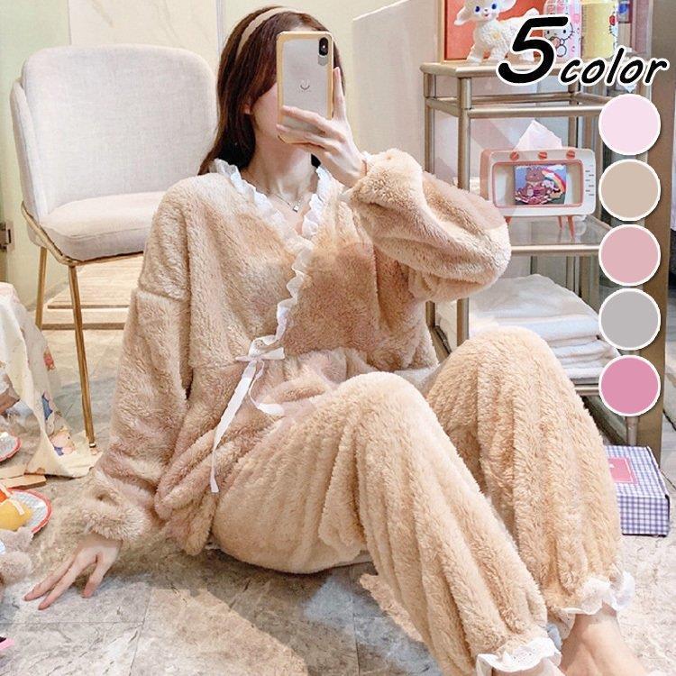 マタニティーパジャマ モコモコルームウェア レディース 冬 長袖パジャマ 前開き 産後 マタニティーパジャマ 授乳服 暖かいフランネル 可愛い 厚手 パジャマ 母 Vx073eyx60 ベビー キッズ マタニティ Esquelles Org