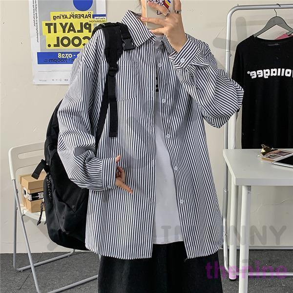 ストライプ シャツ メンズ 長袖 トップス カジュアル 通勤 紳士服 コットン 秋服 ライトアウター スリム ポケット付き おしゃれ ボーダー柄 |  | 06